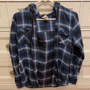 Blue Plaid Hooded Flannel
